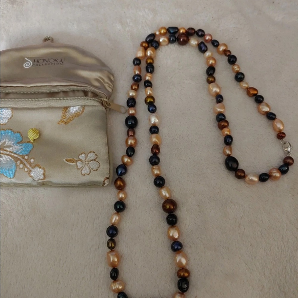 Honora Multicolor Pearl Necklace with Gold and blues Black Tones